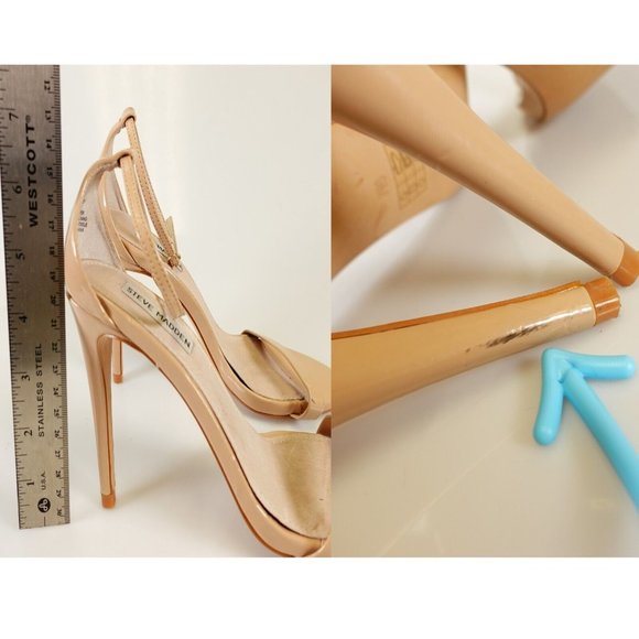 STEVE‎ MADDEN Heels 9 Patent Leather Beige Pump Nude Ankle Strap Stiletto Heels - Picture 9 of 12